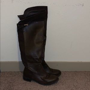 Brown knee-high boots with suede